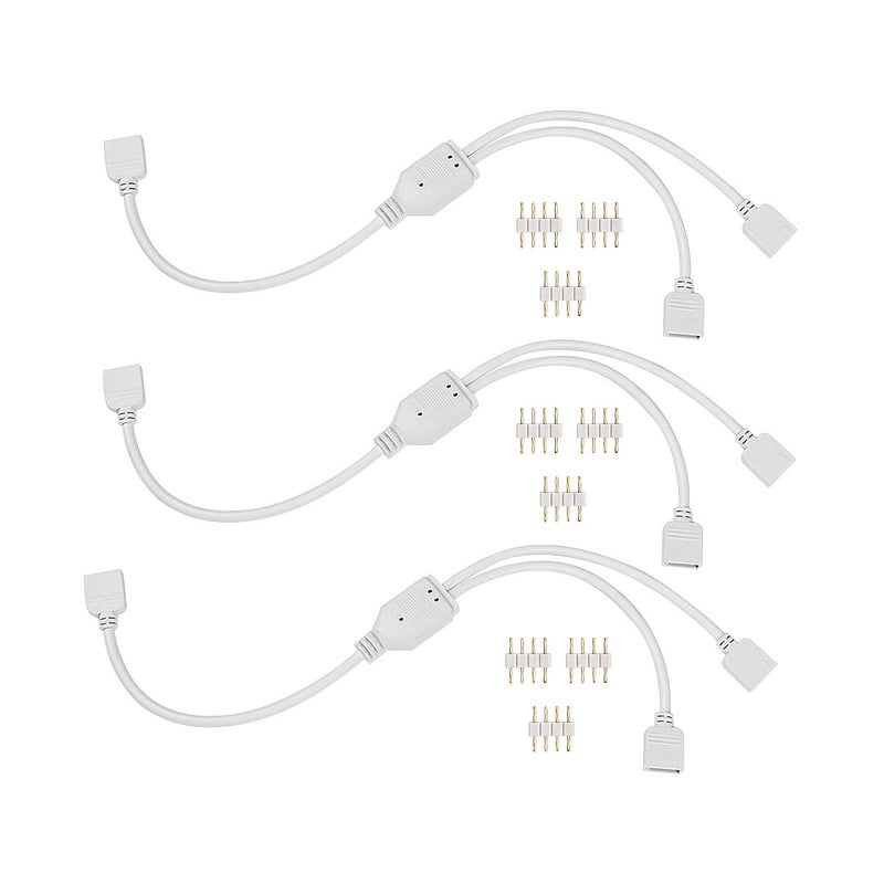 SUPERNIGHT LED Strip Splitter Connector 4 Pins 1 to 2 Y- Splitter Cables for 5050 3528 RGB LED Light Strip with 9 Male 4-pin Plugs (3-Pack) - Image 1